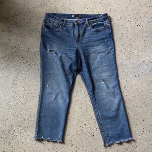 Kut from the Kloth Distressed Dark Blue Cropped Jeans